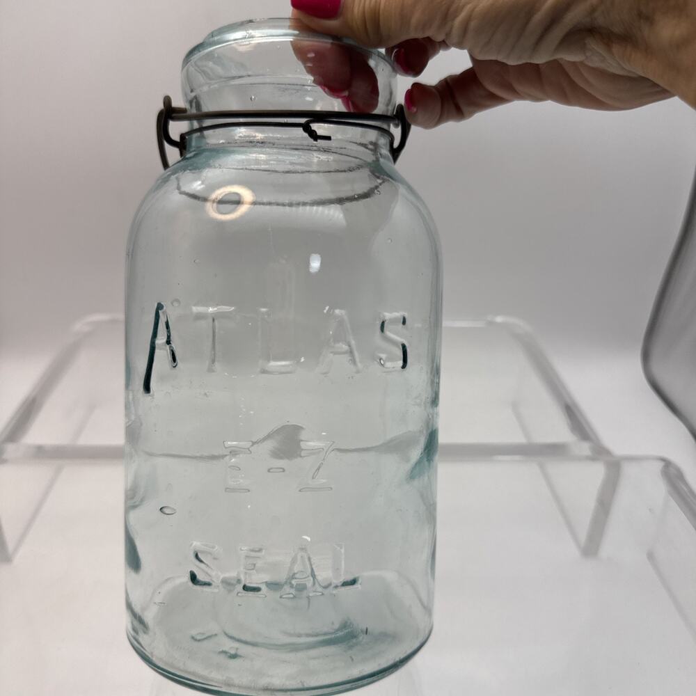 Vintage Atlas E-Z Seal Blue Glass Canning Jar Glass NO LID Half Gallon - Bubbles